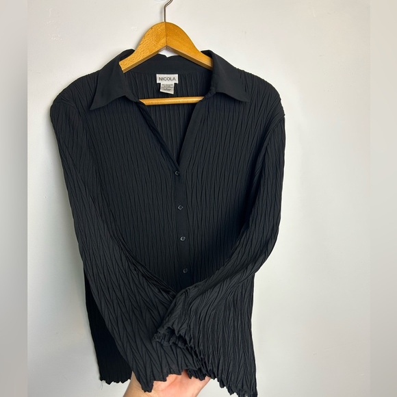 Vtg Y2K Nicola Long Sleeve Accordion Button Down Top Size L Academic Preppy - Picture 4 of 11